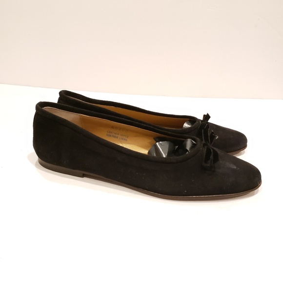J. Crew Shoes J Crew Black Suede Ballet Flats With Bow Shoes Womens